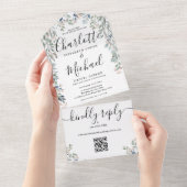 フローラスクリプトモノグラムQRコー結婚ド オールインワン招待状 (貼ってはがせる)