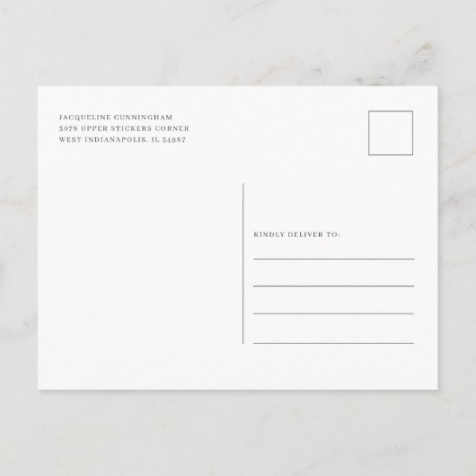 フローラスクリプトユーカリプスグリーンブライダルシャワー インビテーションポストカード (裏面)