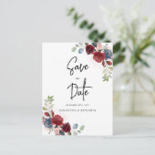 フローラスクリプトBurgundy結婚式の日付を保存 案内ポストカード (スタンド正面)