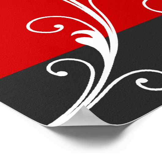 フローラスクロール葉黒赤結婚の写真 ポスター (角)