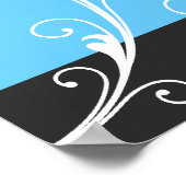 フローラスクロール葉黒青結婚の写真 ポスター (角)