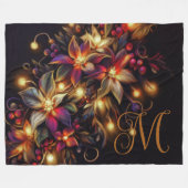 フローラスケッチクリスマスホリデーフローライニシャル フリースブランケット (正面(横))