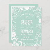 フローラスケッチ日付を保存 – 編集可能な色 案内ポストカード (正面/裏面)