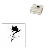 フローラスケッチ水色パーソナライズされたゴム印 ラバースタンプ (押印)