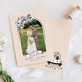 フローラスケッチ童話おもしろい結婚キツネのアーチ写真 サンキューカード
