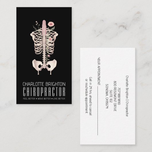 フローラスケルトンカイロプラクターブラックアポイントメントと 名刺 (正面/裏面)