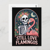 フローラスケルトンフラミンゴハロウィーン ポストカード (正面/裏面)