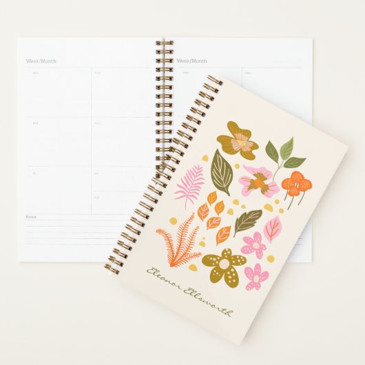 フローラスタイリッシュイラストレーションピンクグリーン名前をカスタムする プランナー手帳 (ディスプレー)