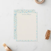 フローラスタイリッシュウォーターカラーパステルブルーパーソナライズされた ノートカード (正面/裏面インサイチュ)