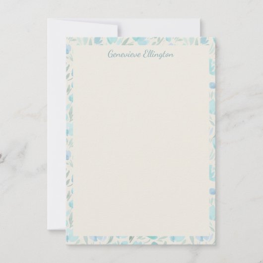 フローラスタイリッシュウォーターカラーパステルブルーパーソナライズされた ノートカード (正面)