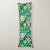 フローラスタイリッシュピンク花ブルーモノグラム ボディピロー (正面縦)