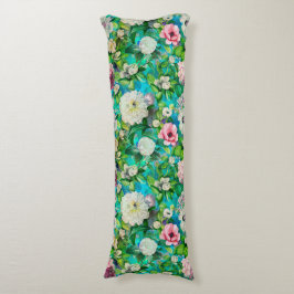 フローラスタイリッシュピンク花ブルーモノグラム ボディピロー