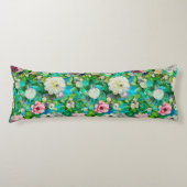 フローラスタイリッシュピンク花ブルーモノグラム ボディピロー (正面)