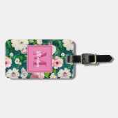 フローラスタイリッシュピンク花緑モノグラム模様 ラゲッジタグ (正面横)