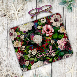 フローラスタイリッシュピンク花赤モノグラム模様 マウスパッド