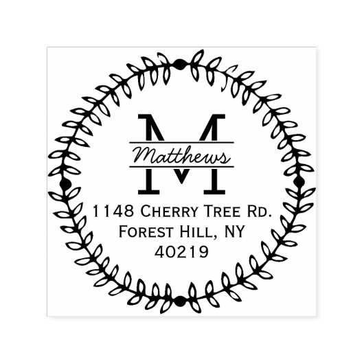 フローラスタイリッシュリースカスタムモノグラム セルフインキングスタンプ (デザイン)