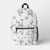 フローラスタイリッシュ植物白黒 プリントバックパック (正面)
