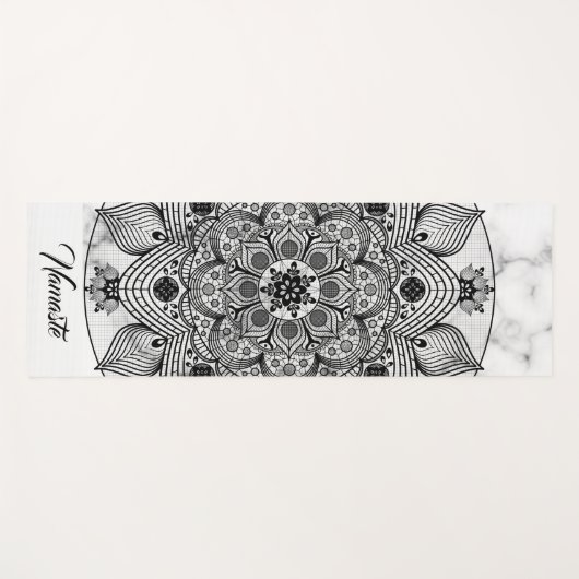 フローラスタイリッシュ白黒マンダラナマステ ヨガマット (正面(横))