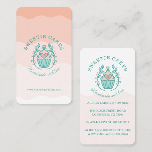 フローラスタイルベーカリーカップケーキロゴ赤面ピンクグラデーション 名刺 (正面/裏面)