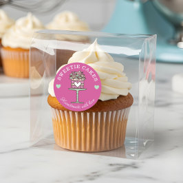 フローラスタイルベーカリーケーキ&スタンドロゴピンク ラウンドシール