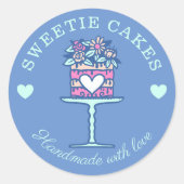 フローラスタイルベーカリーケーキ&スタンドロゴブルー ラウンドシール (正面)