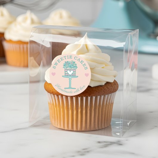 フローラスタイルベーカリーケーキ&スタンドロゴ赤面ピンク ラウンドシール