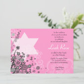 フローラスターオブデイビッドバルミツワー招待状ピンク 招待状 (スタンド正面)