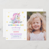 フローラスターズUnicorns誕生日招待状写真 招待状 (正面/裏面)