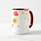 フローラスター&ハートマグカップ – 明るいヒマワリ&レッド マグカップ (正面右)