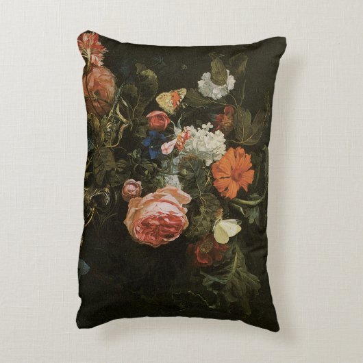 フローラスチルライフ花in花瓶,ヴィンテージバロック アクセントクッション (裏面(縦))