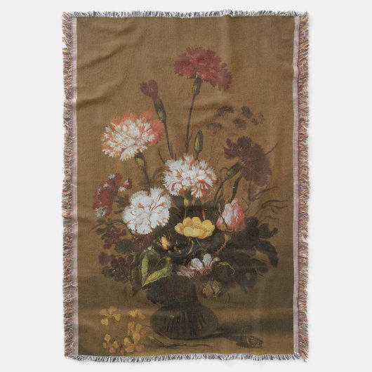 フローラスチルライフ花in花瓶,ヴィンテージバロック スローブランケット (正面縦)