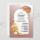 フローラスティレットシューズ赤面ピンクアーチブライダルシャワー 招待状 (正面)