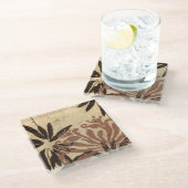 フローラステンシルデザインとタウニー葉ズ ガラスコースター (アングル)