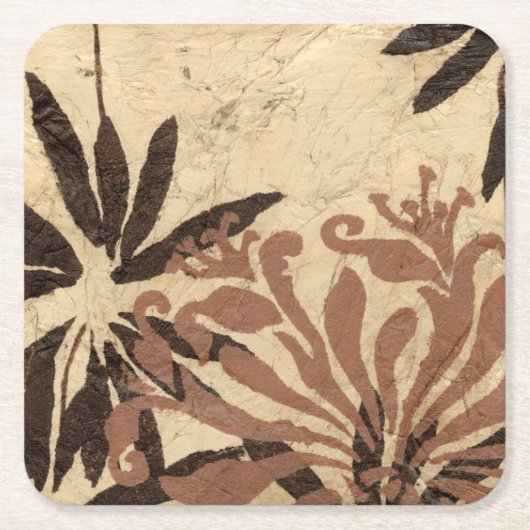 フローラステンシルデザインとタウニー葉ズ スクエアペーパーコースター (正面)