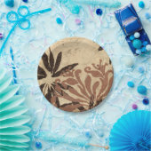 フローラステンシルデザインとタウニー葉ズ ペーパープレート (パーティー)