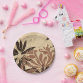 フローラステンシルデザインとタウニー葉ズ ペーパープレート (パーティー)