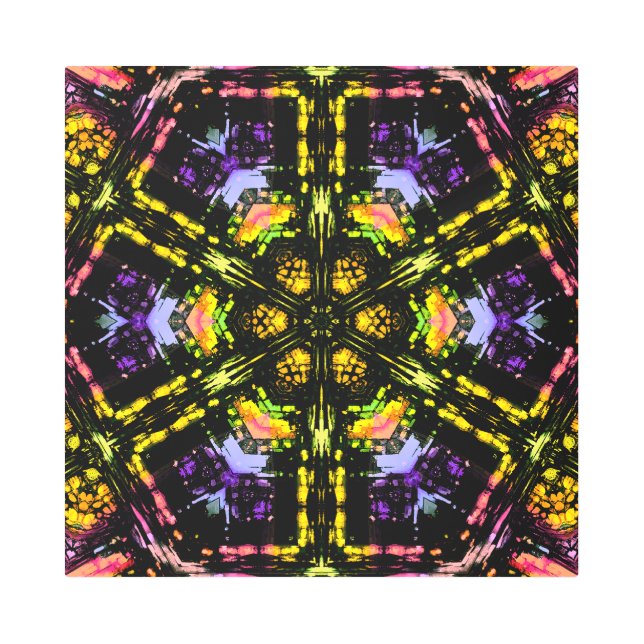 フローラステンドグラス万華鏡のように千変万化するパターンメタルウォールアート メタルプリント (正面)