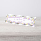 フローラステーションパープルイエローフラワーズデスクサイン デスクネームプレート (正面)