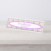 フローラステーションパープルピンク花デスクサイン デスクネームプレート (正面)