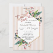 フローラストライプのフレーム21st誕生日パーティー 招待状 (正面)