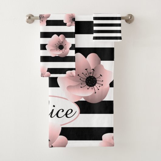 フローラストライプのミニマリモダンストパターン バスタオルセット (インサイチュ)