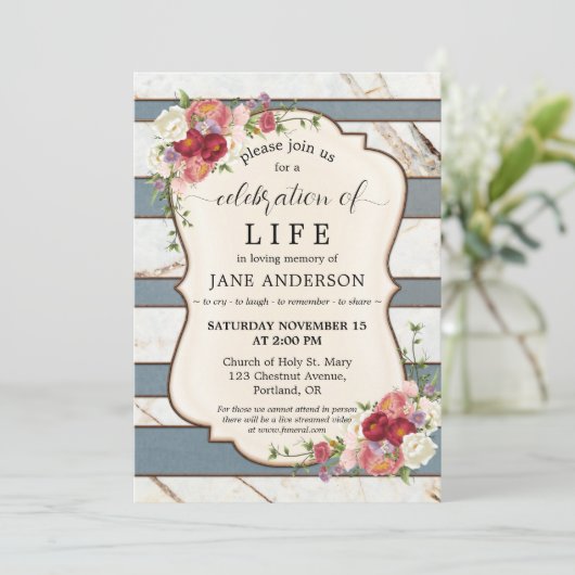 フローラストライプの記念撮影お祝い 招待状 (スタンド正面)