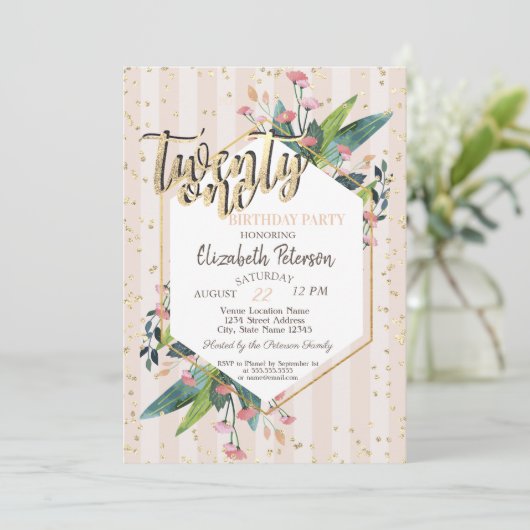 フローラストライプの21歳のパーティの招待状 招待状 (スタンド正面)