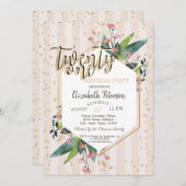 フローラストライプの21歳のパーティの招待状 招待状 (正面/裏面)