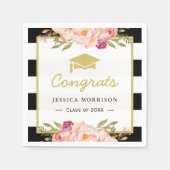 フローラストライプズグラムおめでとう大学院卒業パーティー スタンダードカクテルナプキン (正面)