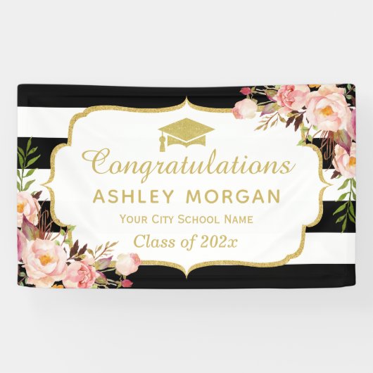 フローラストライプズグラムおめでとう大学院卒業パーティー 横断幕 (横)