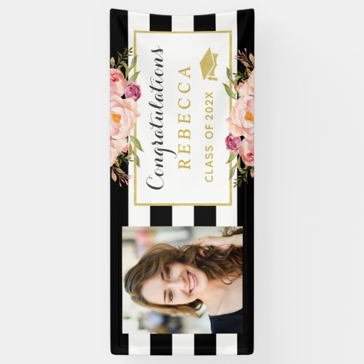 フローラストライプズGlamおめでとう大学院卒業写真 横断幕 (縦)