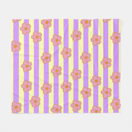 フローラストライプパープルイエロートロピカルボタニカル フリースブランケット