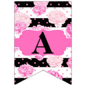 フローラストライプピンクウォーター色の女の子ハッピーバースデー バンティングフラッグ (第3の旗)