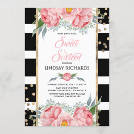 フローラストライプモダン金ゴールドデコールスウィート16誕生日 招待状